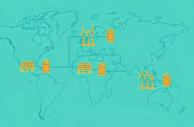 Abstract map and renewable energy project planning desk