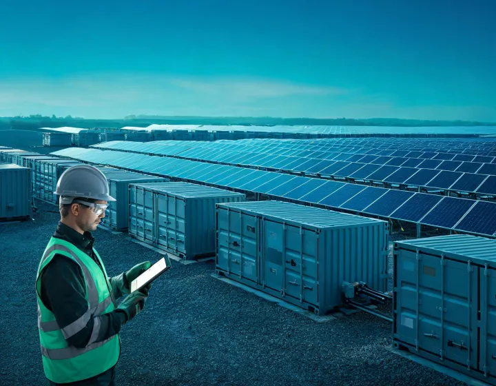 Commercial battery energy storage containers at a renewable energy project